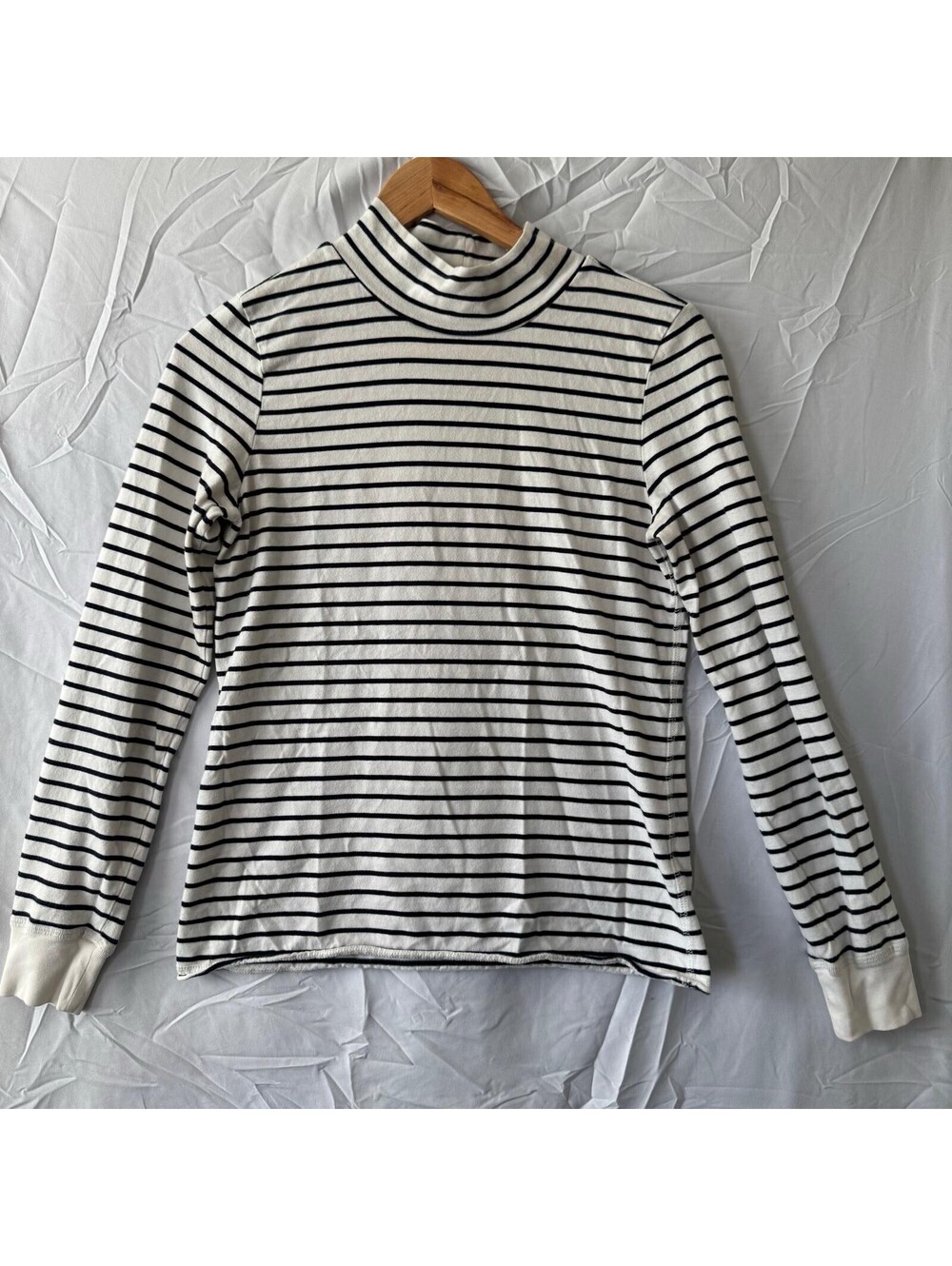 Anthropologie Top S White Black Stripe Mock Neck Long Sleeve